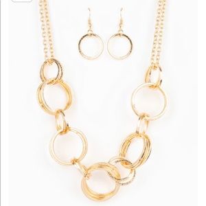 Gold costume necklace and earring set